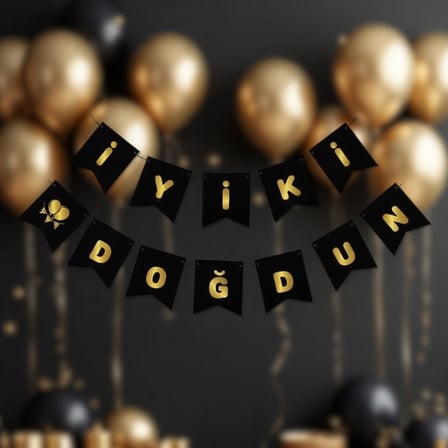 İyi Ki Doğdun Banner Siyah Gold Doğum Günü Parti Süsü Dekorasyon Afişi