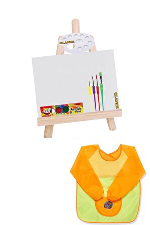 Ekonomik Mini Şövale Funny Kids 6x15 Ml Akrilik Boya Boyama Önlüğü Çocuklar Için Boyama Seti