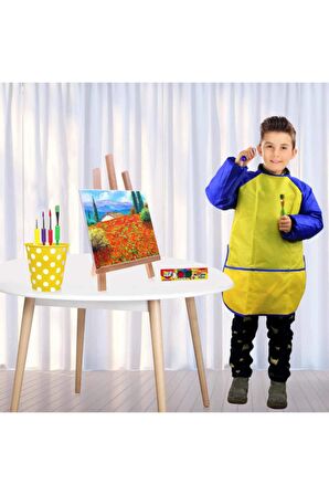 Ekonomik Mini Şövale Funny Kids 6x15 Ml Akrilik Boya Boyama Önlüğü Çocuklar Için Boyama Seti