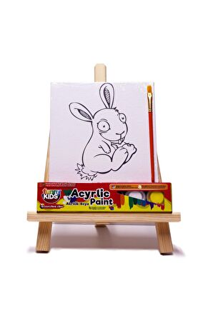 Rich Funny Kids Desenli Tuval Akrilik Boya Seti - Tavşan