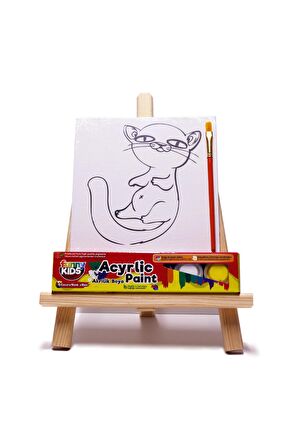 Rich Funny Kids Desenli Tuval Akrilik Boya Seti - Kedi