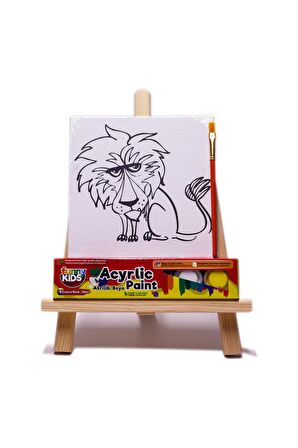 Rich Funny Kids Desenli Tuval Akrilik Boya Seti - Aslan