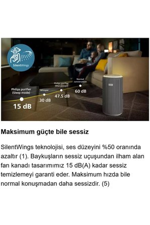 Philips 135 m² Uygulama Kontrollü HEPA Filtreli 520 m³/s CADR Hava Temizleyici Ev Ofis