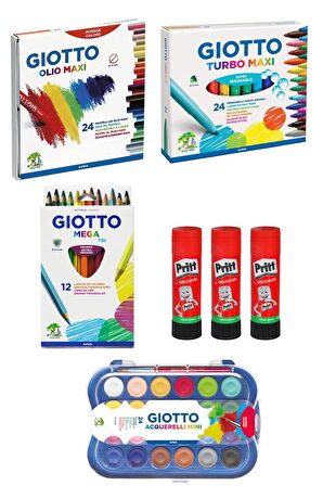 Giotto Olio Pastel Turbo Maxi Keçeli Suluboya Stick Yapıştırıcı Megatri Kuruboya Okul Kırtasiye Seti