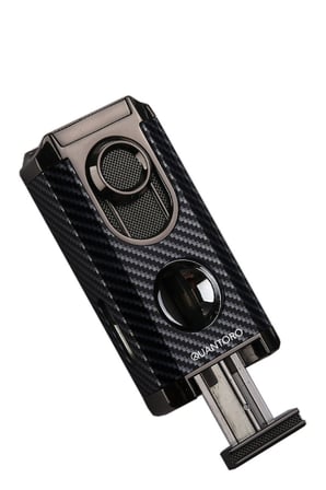 Quantoro 3 Torch Pürmüz V-Cut Siyah Karbon Desenli Metal Puro Çakmağı - TRZ1174