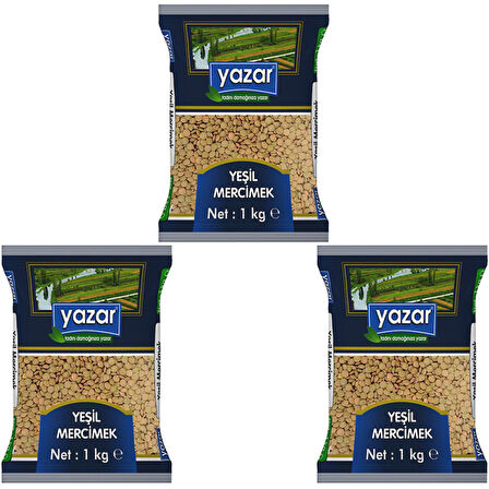 Yazar Yeşil Mercimek 1 Kg x 3 Paket