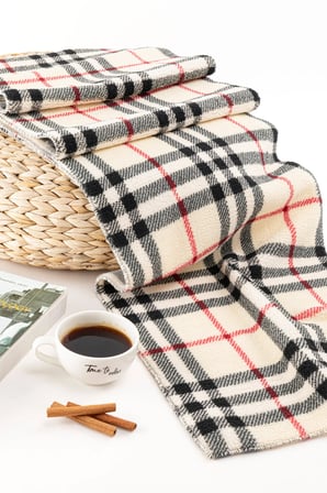 Yumuşak Ekoseli Premium Kışlık Atkı - Bej