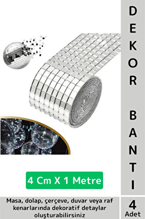 Kolay Kesilebilen Esnek Kendinden Yapışkanlı Gümüş Renk Süsleme Dekorasyon Bantı 4 CmX1 Mtre 4 Adet