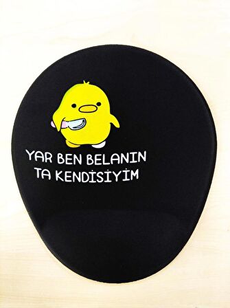 Bela Civciv Desenli Bilek Destekli Oval Mousepad