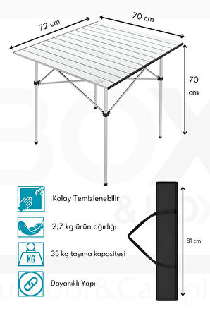 Box&Box Alüminyum, Katlanabilir Kamp ve Piknik Masası, Omuz Askılı Taşıma Çantasıyla XL, Gri 