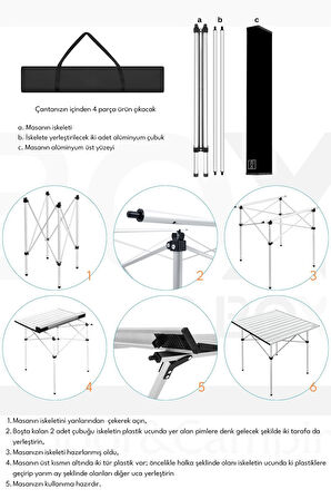 Box&Box Alüminyum, Katlanabilir Kamp ve Piknik Masası, Omuz Askılı Taşıma Çantasıyla XL, Gri 