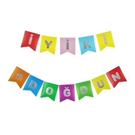 İyi ki Doğdun Banner Canlı rengarenk yazısı Gümüş Karton Doğum Günü Yazısı Flama