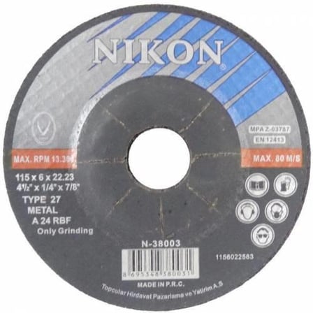 Nikon 38003 Bombeli 115X6X22,23 mm Metal Taşlama Taşı