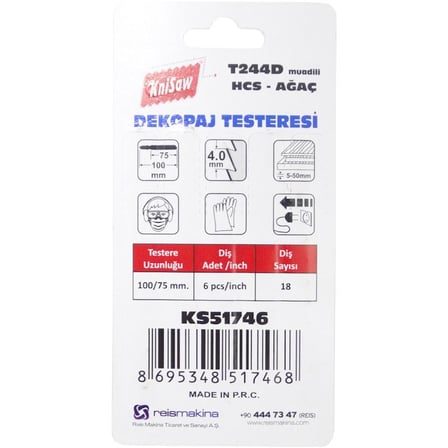 KniSaw KS51746 Dekupaj Testere Bıçağı 100mm 5 Parça - Ağaç