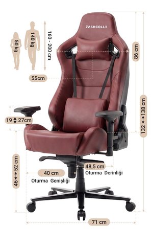Fashcolle Grand Pro Maroon Oyuncu Koltuğu