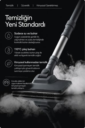 LivenZi Steam Pro 2000 Çok Fonksiyonlu Buharlı Temizlik & Hijyen Makinesi Gri