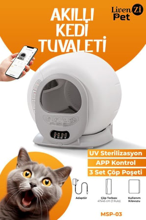 Livenzi Pet Akıllı Otomatik Kedi Tuvaleti | Wi-Fi Kontrollü & Otomatik Temizleme & Koku Önleyici