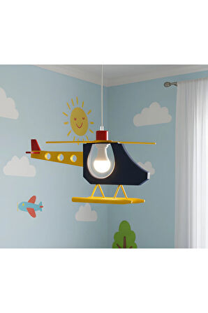 KDF001H ÇOCUK ODASI HELİKOPTER SARKIT AVİZE — RENKLİ TASARIM / E27 DUY - SİYAH