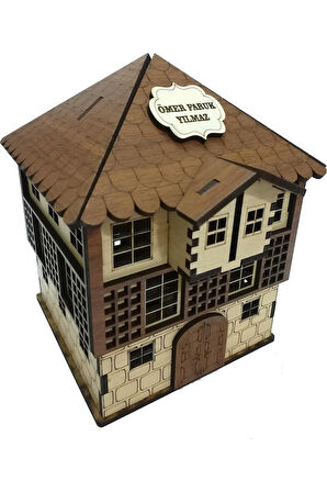 Kiişiye Özel Isimli Kilitli Dekoratif Ahşap Tarihi Ev Kumbara Ve Tip Box Parabox Konak Ev