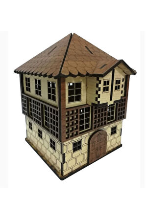 Kiişiye Özel Isimli Kilitli Dekoratif Ahşap Tarihi Ev Kumbara Ve Tip Box Parabox Konak Ev