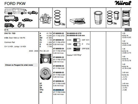 Psa Piston Segman 206 307 Partner II Berlingo II C4 C5 II 308 3008 5008 Dv6 1.6hdi 16v Focus Cmax 1.6tdc - Goetze 8771783060300g