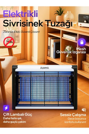 Auhma AQM01 Çift Ampullü Elektrikli Sineklik Sivrisinek Kovucu Yakalama Cihazı