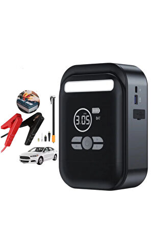 Hepu HP-M02 Jump Starter 10000mAh Akü Takviye Cihazı Lastik Şişirme Kompresör Powerbank Fener