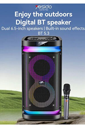Yesido YSW29 Bluetooth RGB Işıklı Kablosuz Taşınabilir Hoparlör | 40W | Mikrofonlu | 4400mAh | 7 Renk Modu