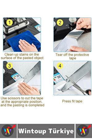 Kendinden Yapışkanlı Mutfak Banyo Kolay Temizlik Su Sızdırmaz Yanmaz Alüminyum Bant 5 MtrX3 Cm 5 Adt