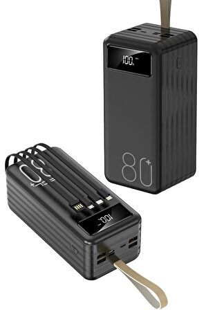 80.000mAh 22.5W Siyah LCD 1xMicro 2xTyp-C 4xUsb Port Taşınabilir Şarj Cihazı Powerbank PW-94