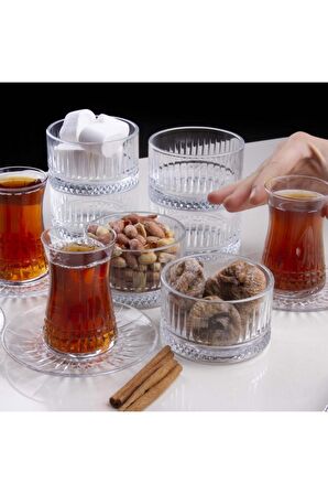 Paşabahçe elysia kristal çay bardağı çerezlik seti takımı 6 kişilik 18 parça