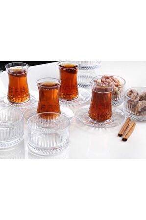 Paşabahçe elysia kristal çay bardağı çerezlik seti takımı 6 kişilik 18 parça