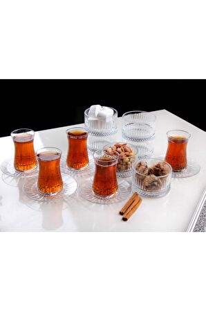 Paşabahçe elysia kristal çay bardağı çerezlik seti takımı 6 kişilik 18 parça