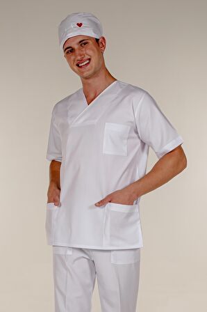 Beyaz Doktor Hemşire Üst Erkek Cerrahi Forma