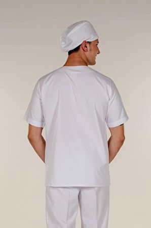 Beyaz Doktor Hemşire Üst Erkek Cerrahi Forma