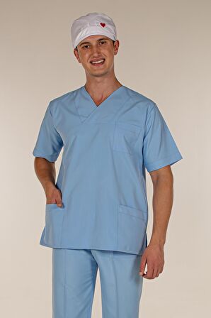 Açık Mavi Doktor Hemşire Üst Erkek Cerrahi Forma