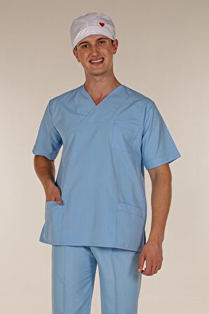 Açık Mavi Doktor Hemşire Üst Erkek Cerrahi Forma