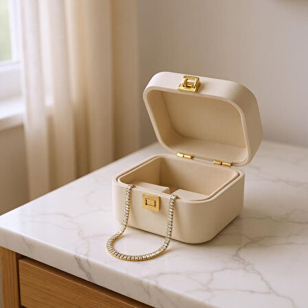 Zarif Işıltı - Taşlı Altın Renkli Su Yolu Kolye