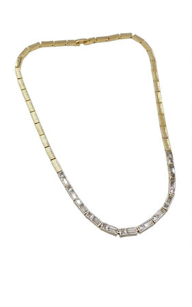 Altın & Gümüş Renk Taşlı Klasik Kolye - Zarif ve Şık Tasarım