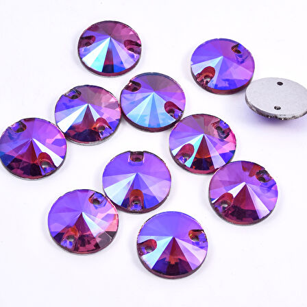Gymo Premium Delikli Dikme Kristal Taş Round Rivoli 8mm P43 Light Amethyst AB (84 Ad)