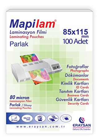 MAPİLAM-80MİC.85X115 PARLAK POLYESTER 100