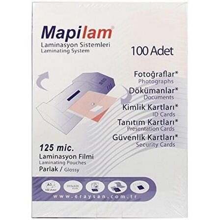 MAPILAM 125 MİKRON 65x95mm LAMİNASYON FİLMİ 100 ADET