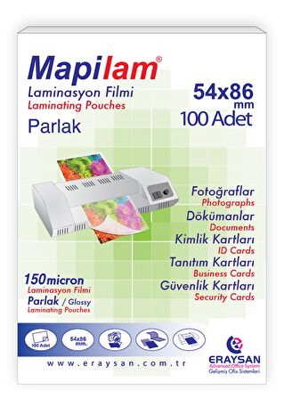 MAPİLAM 150 MİC. PARLAK LAM. FİLMİ (KREDİ KARTI) 54X86100 LÜ