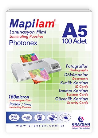 MAPİLAM 150 MİC. SICAK PHOTONEX LAMİN. FİLMİ (A5) 100 LÜ