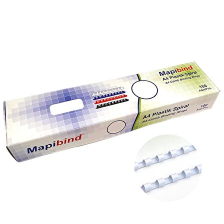 MAPİBİND 8MM PLASTİK SPİRAL BEYAZ   100 AD.