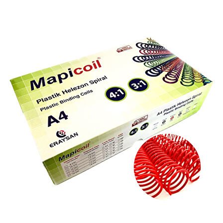 MAPİCOİL 4:1 PLASTİK HELEZON SPİRAL 12MM KIRMIZI 100 AD. 48 LOP