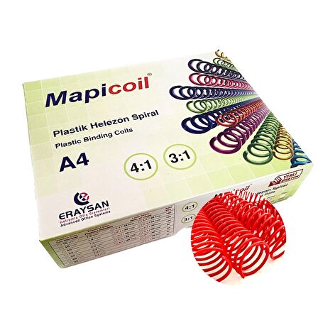 MAPİCOİL 4:1 PLASTİK HELEZON SPİRAL 16MM.KIRMIZI 100 AD.48LOP