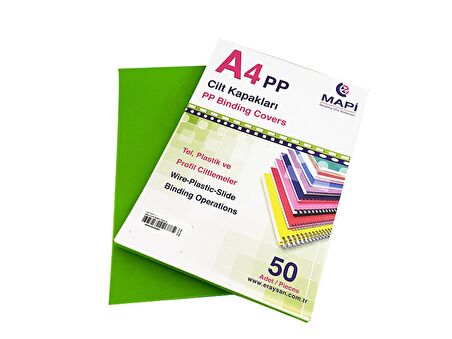 MAPİ A4 PP FOSFORLU KAPAK 550 MİC. FOSFORLU YESİL       50 Lİ
