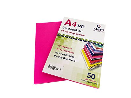 MAPİ A4 PP FOSFORLU KAPAK 550 MİC. FOSFORLU MAGENTA50 Lİ