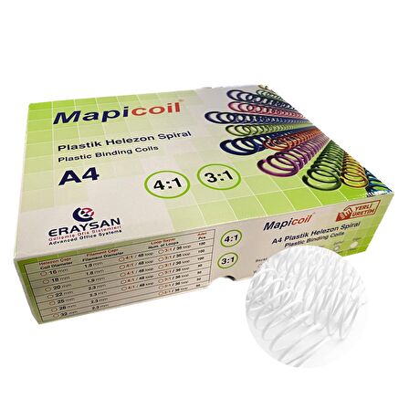 MAPİCOİL 3:1 PLASTİK HELEZON SPİRAL 50MM BEYAZ 50 AD 36 LOP